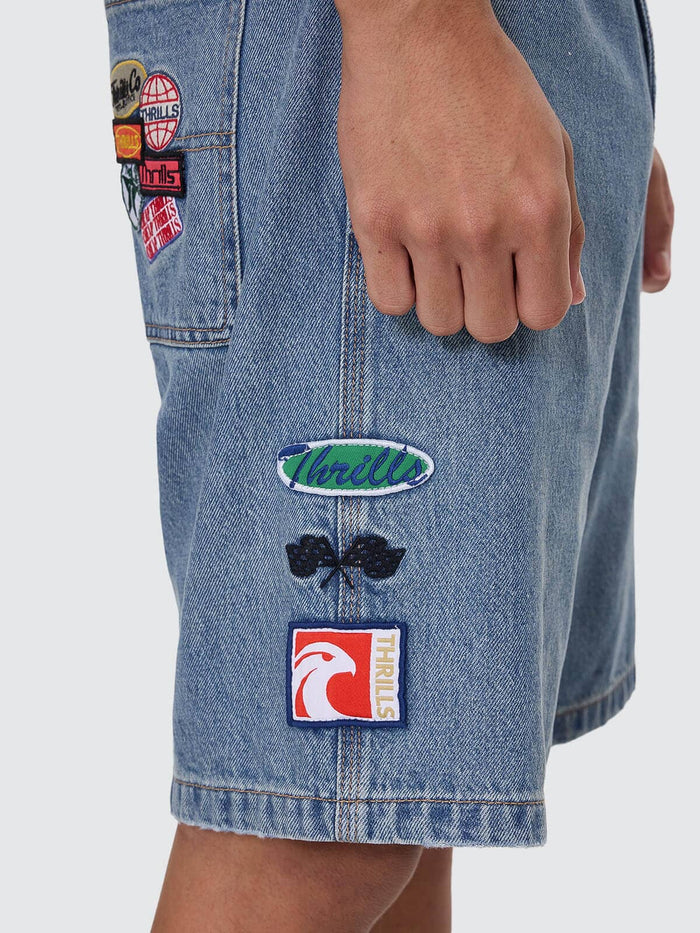 Total Service Mid Slacker Relaxed Long Denim Short - Trucker Blue 26