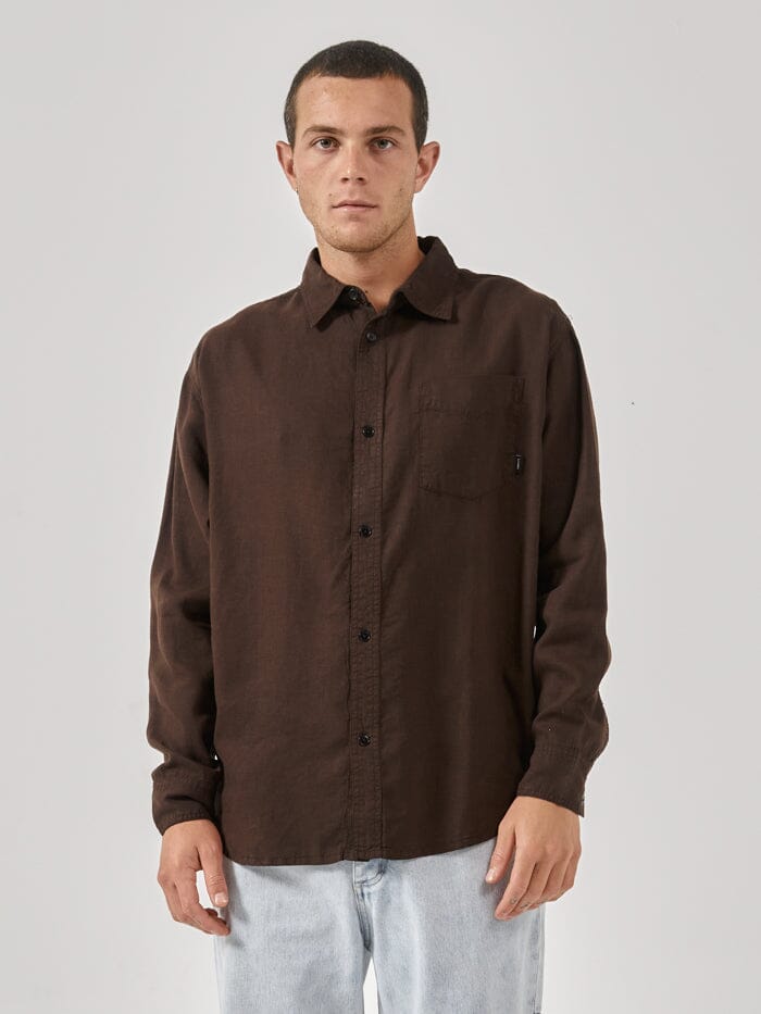 Hemp Minimal Thrills Oversize Long Sleeve Shirt - Postal Brown