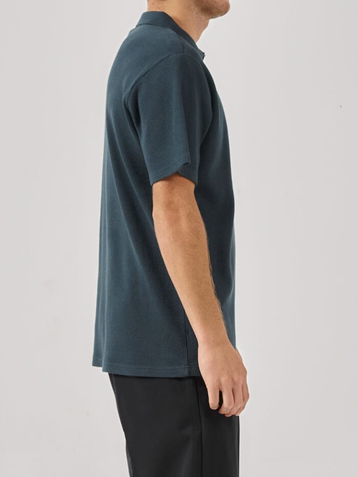 Existencial Waffle Quarter Zip Polo - Jasper Green