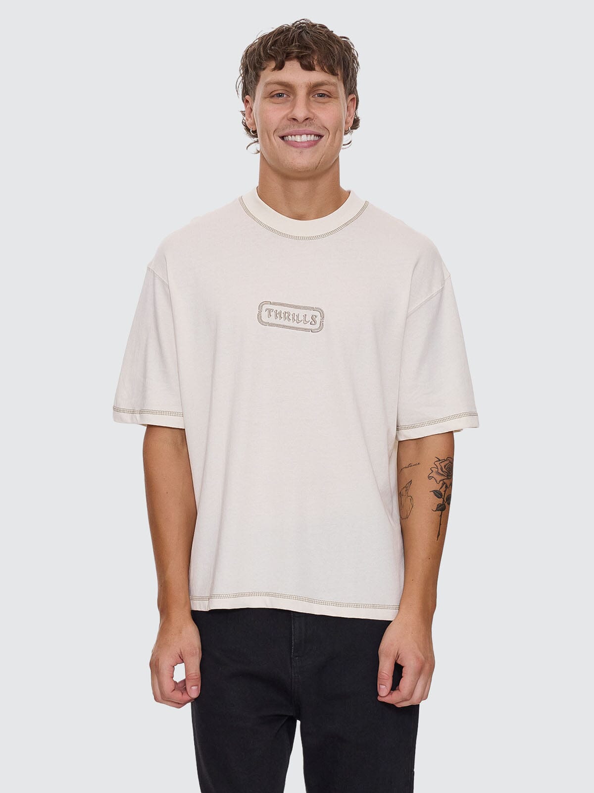 Lost In Paradise Embro Box Fit Oversize Short Tee in White 