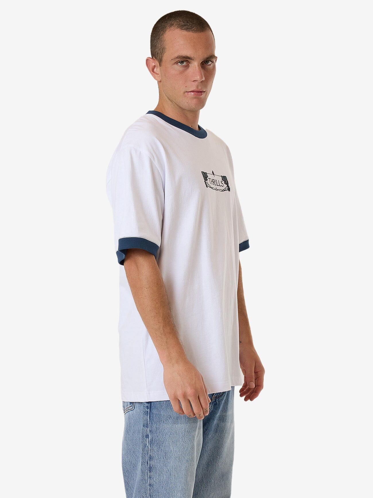 Garden State Oversize Fit Ringer Tee - White XS