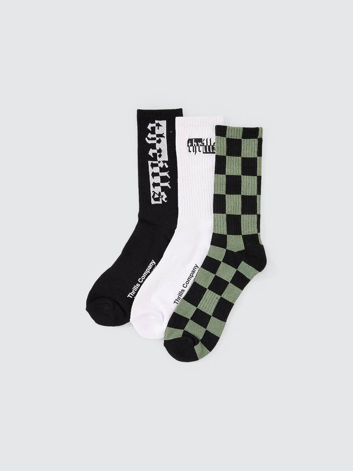 Excitement Excitement 3 Pack Sock - White - Black - Beryl Green Checker