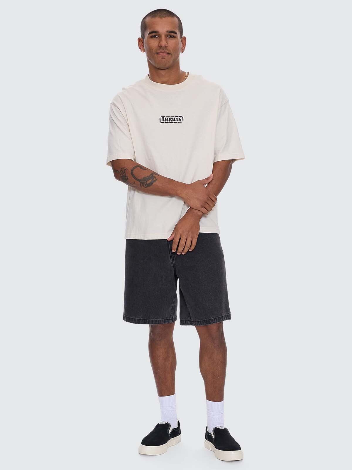 Calm State Embro Box Fit Oversize Cropped Tee - Unbleached XS