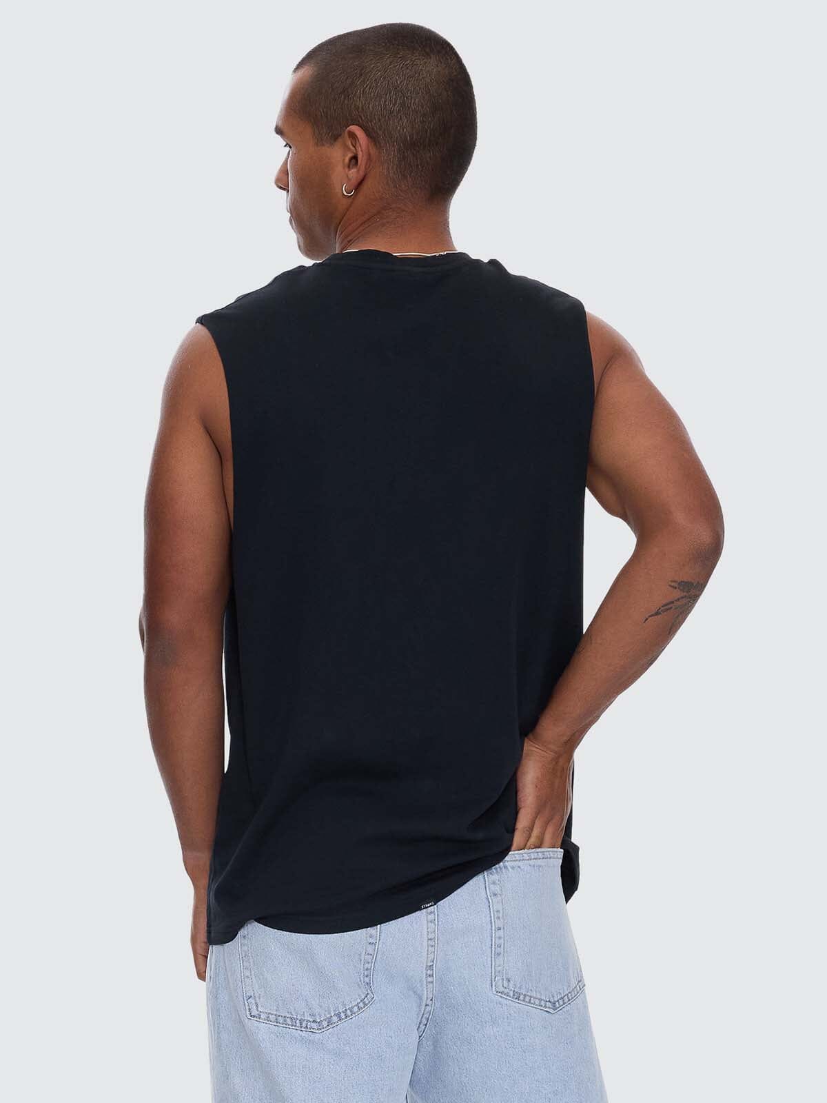 Calm State Embro Box Fit Oversize Cropped Muscle Tee - Washed Black XS