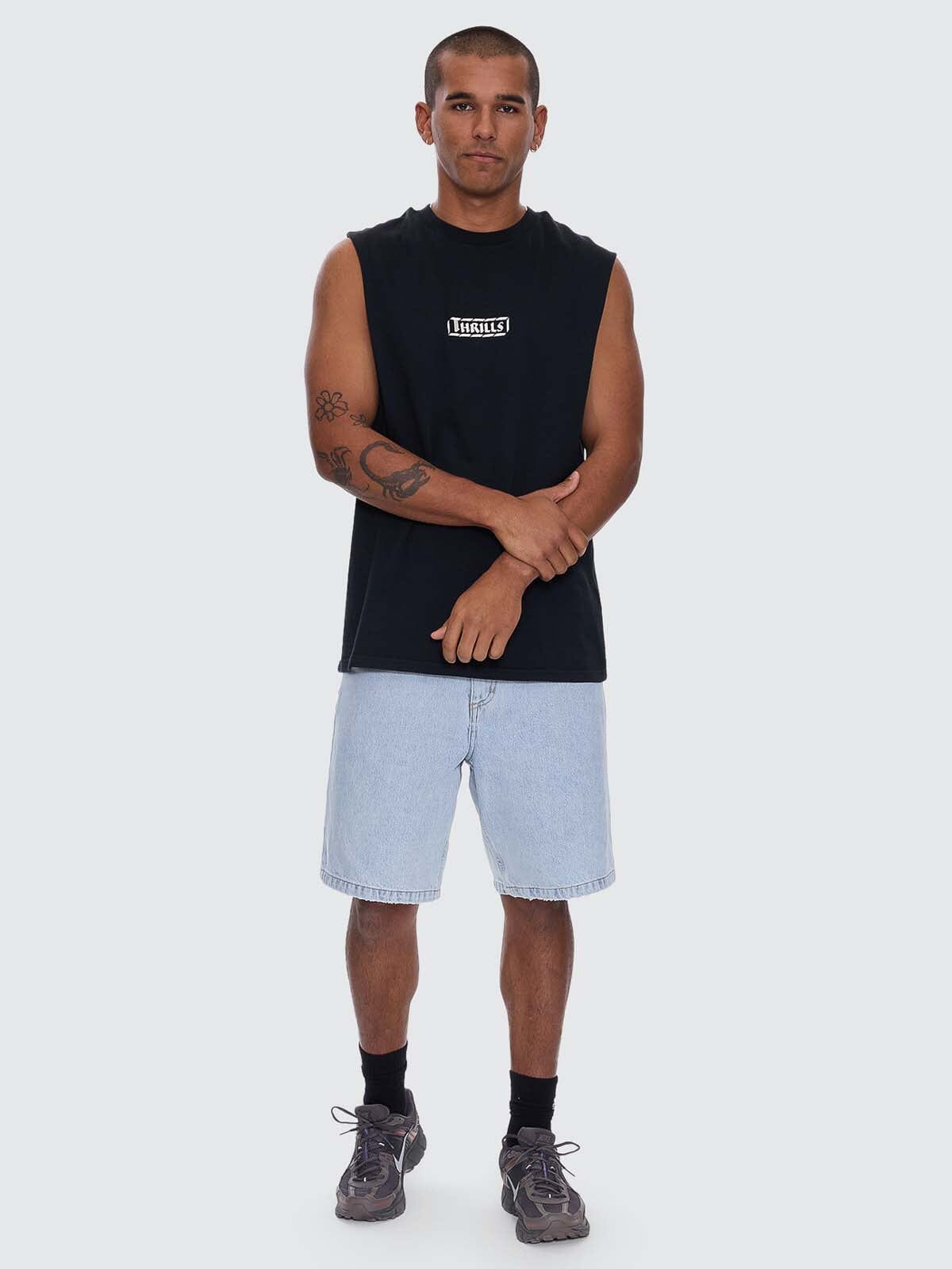 Calm State Embro Box Fit Oversize Cropped Muscle Tee - Washed Black XS