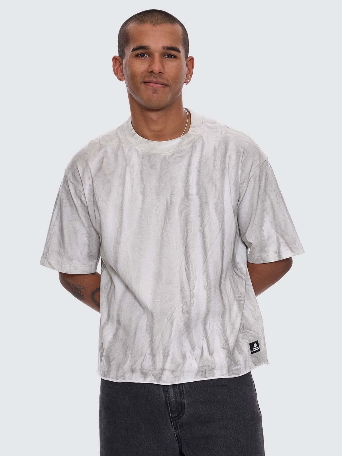 Arts Sunfade Box Fit Oversize Cropped Raw Hem Tee - Sunfade Bleach Charcoal XS