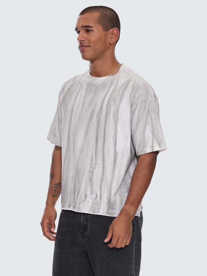 Arts Sunfade Box Fit Oversize Cropped Raw Hem Tee - Sunfade Bleach Charcoal XS