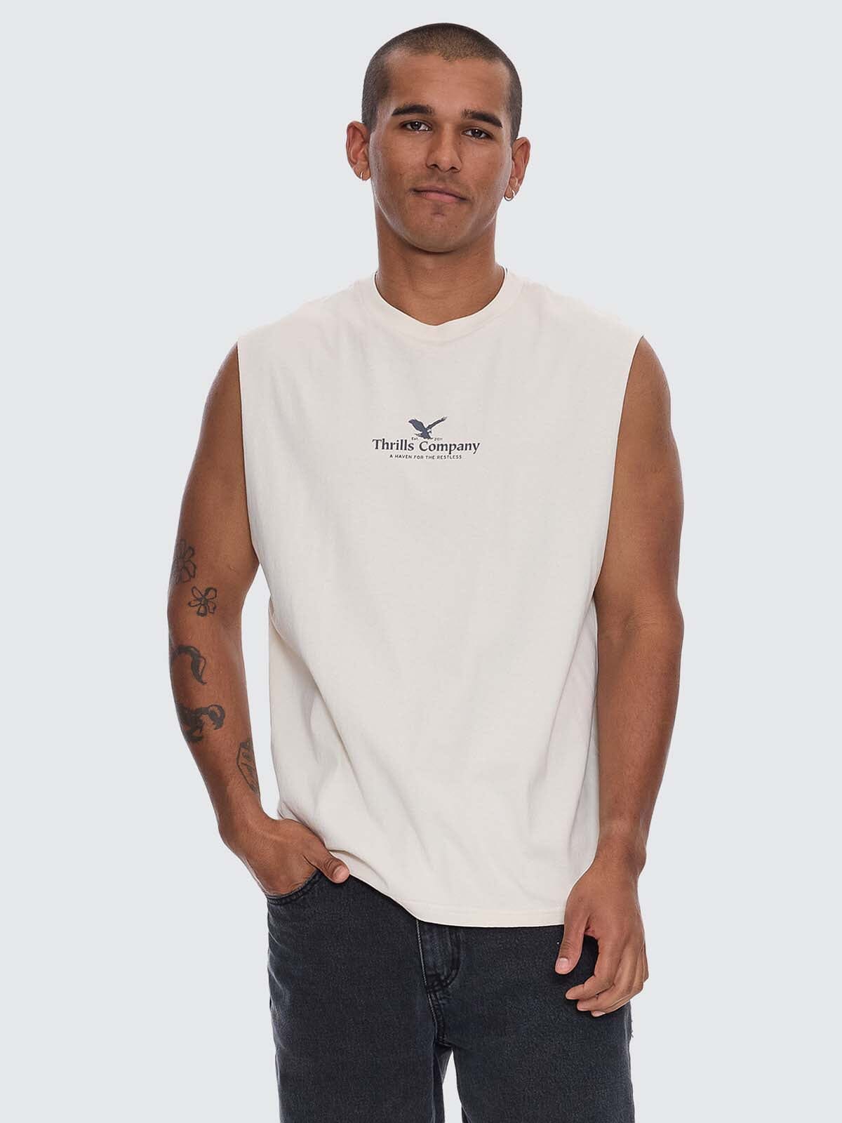 A Haven For The Restless Merch Fit Muscle Tee - Heritage White XS