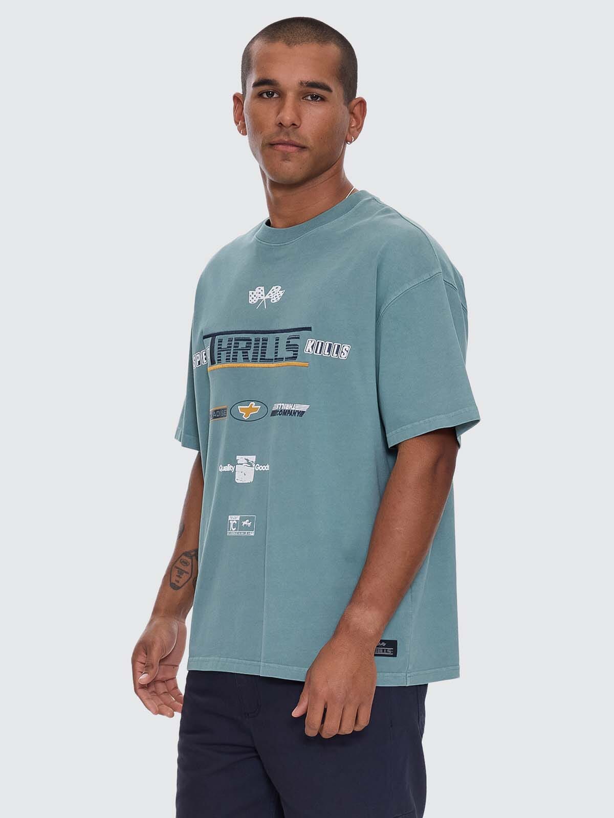 Rapid Fire Box Fit Oversize Tee - Green Coast XS
