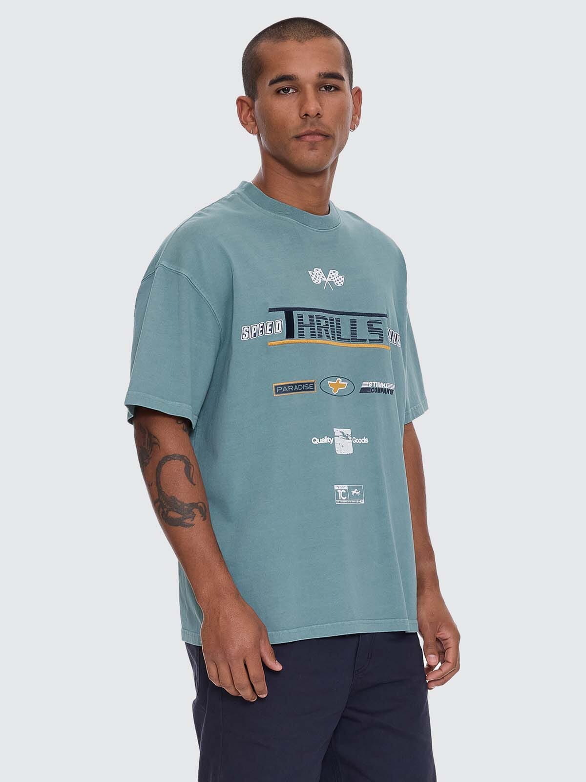 Rapid Fire Box Fit Oversize Tee - Green Coast XS