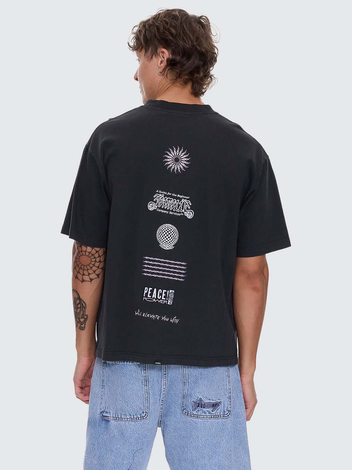 Peace Power Embro Box Fit Oversize Cropped Tee - Pirate Black XS
