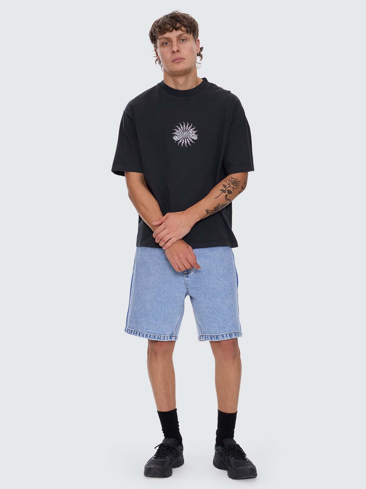 Peace Power Embro Box Fit Oversize Cropped Tee - Pirate Black XS