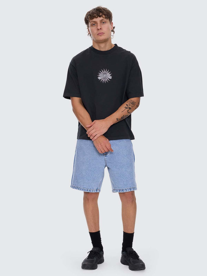Peace Power Embro Box Fit Oversize Cropped Tee - Pirate Black XS