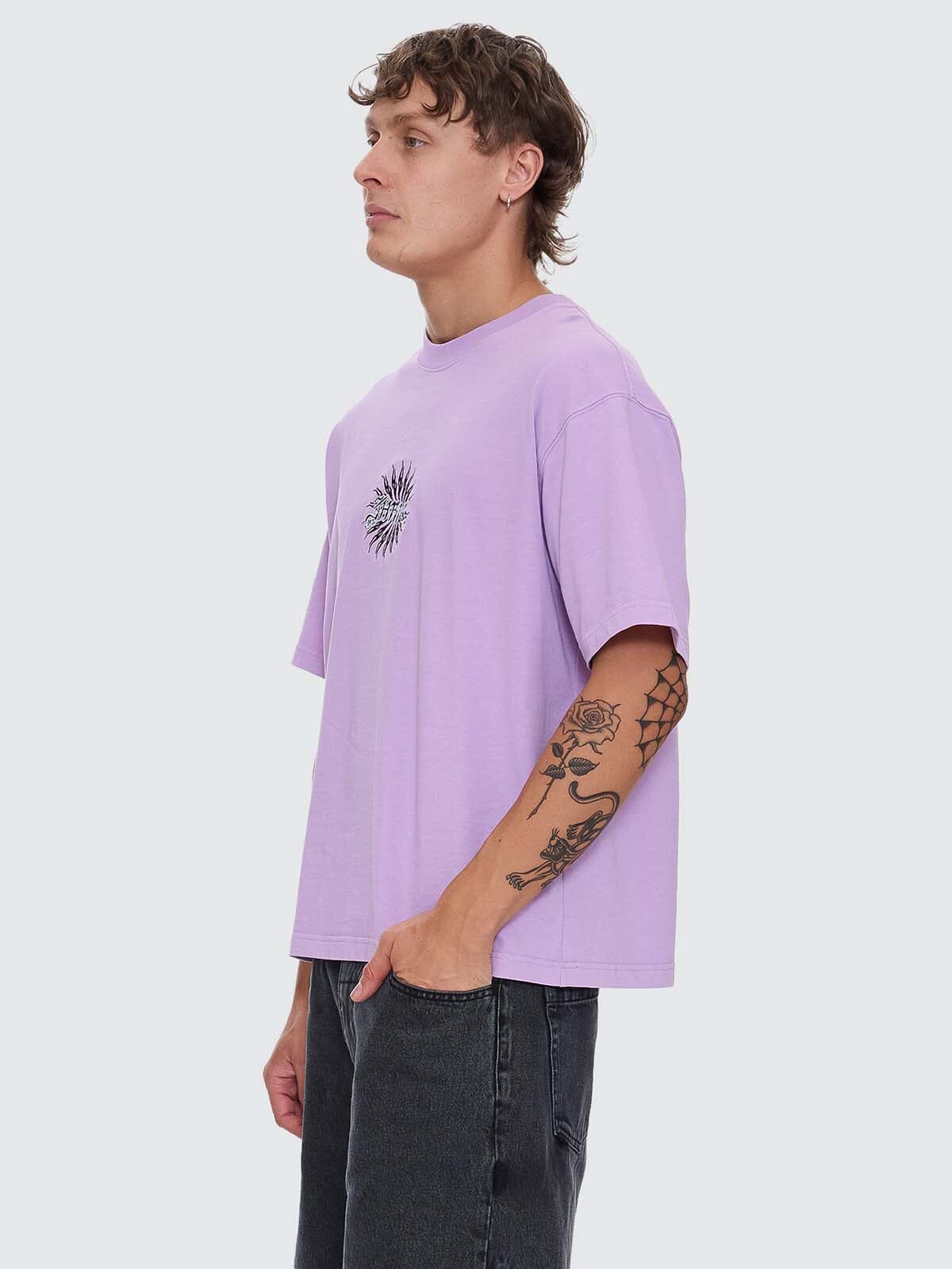 Peace Power Embro Box Fit Oversize Cropped Tee - Lupine XS