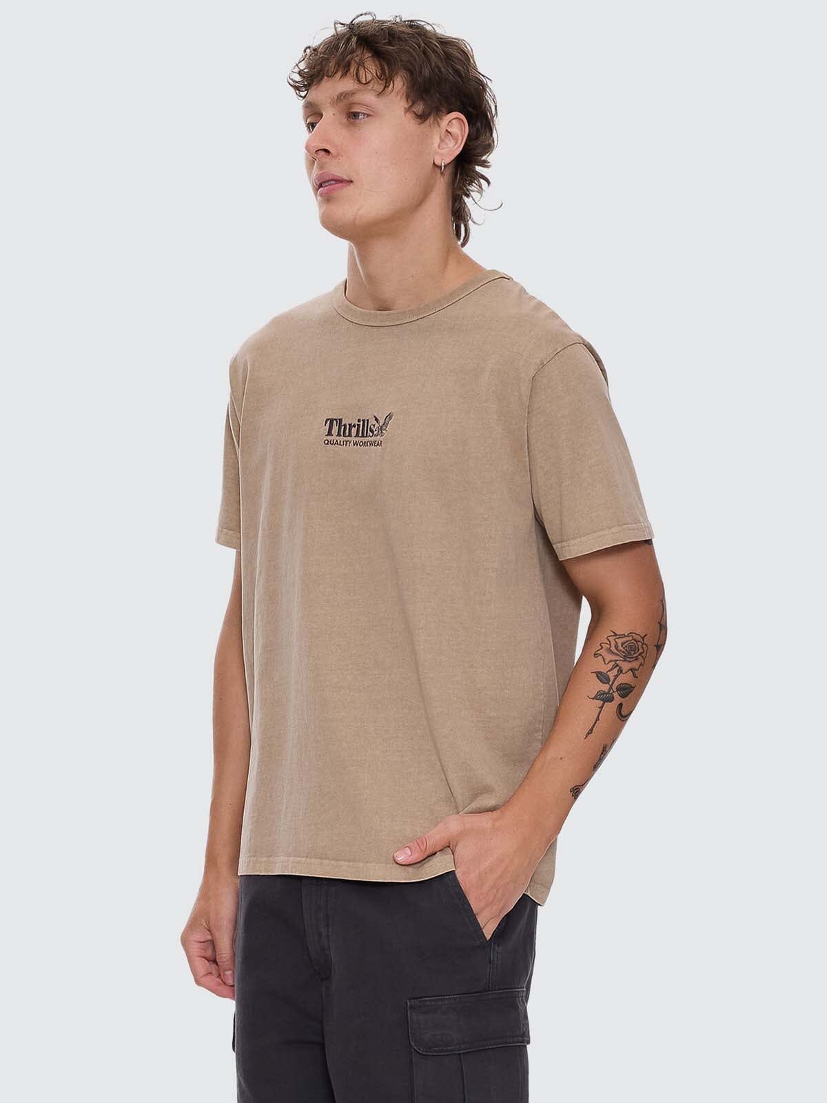 Thrills Workwear Embro Merch Fit Tee - Sand XS