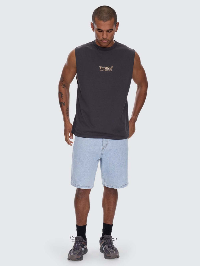 Thrills Workwear Embro Merch Fit Muscle Tee - Dark Charcoal XS