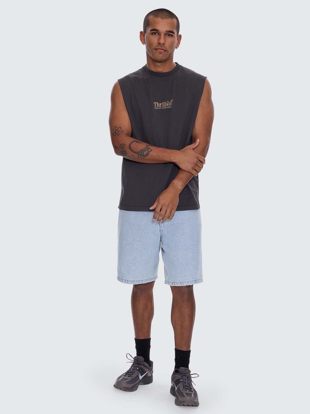 Thrills Workwear Embro Merch Fit Muscle Tee - Dark Charcoal XS