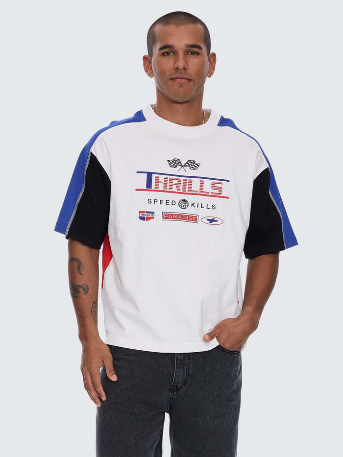 Rapid Fire Panel Box Fit Oversize Cropped Tee - Dirty White XS