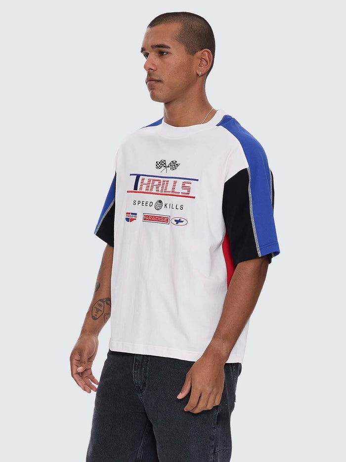 Rapid Fire Panel Box Fit Oversize Cropped Tee - Dirty White XS