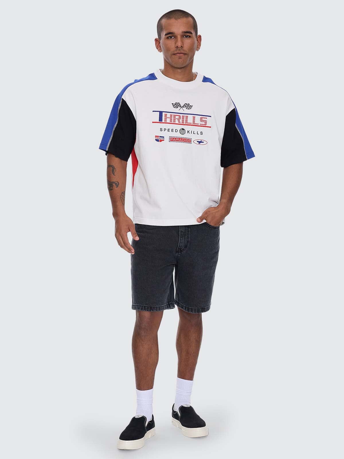 Rapid Fire Panel Box Fit Oversize Cropped Tee - Dirty White XS