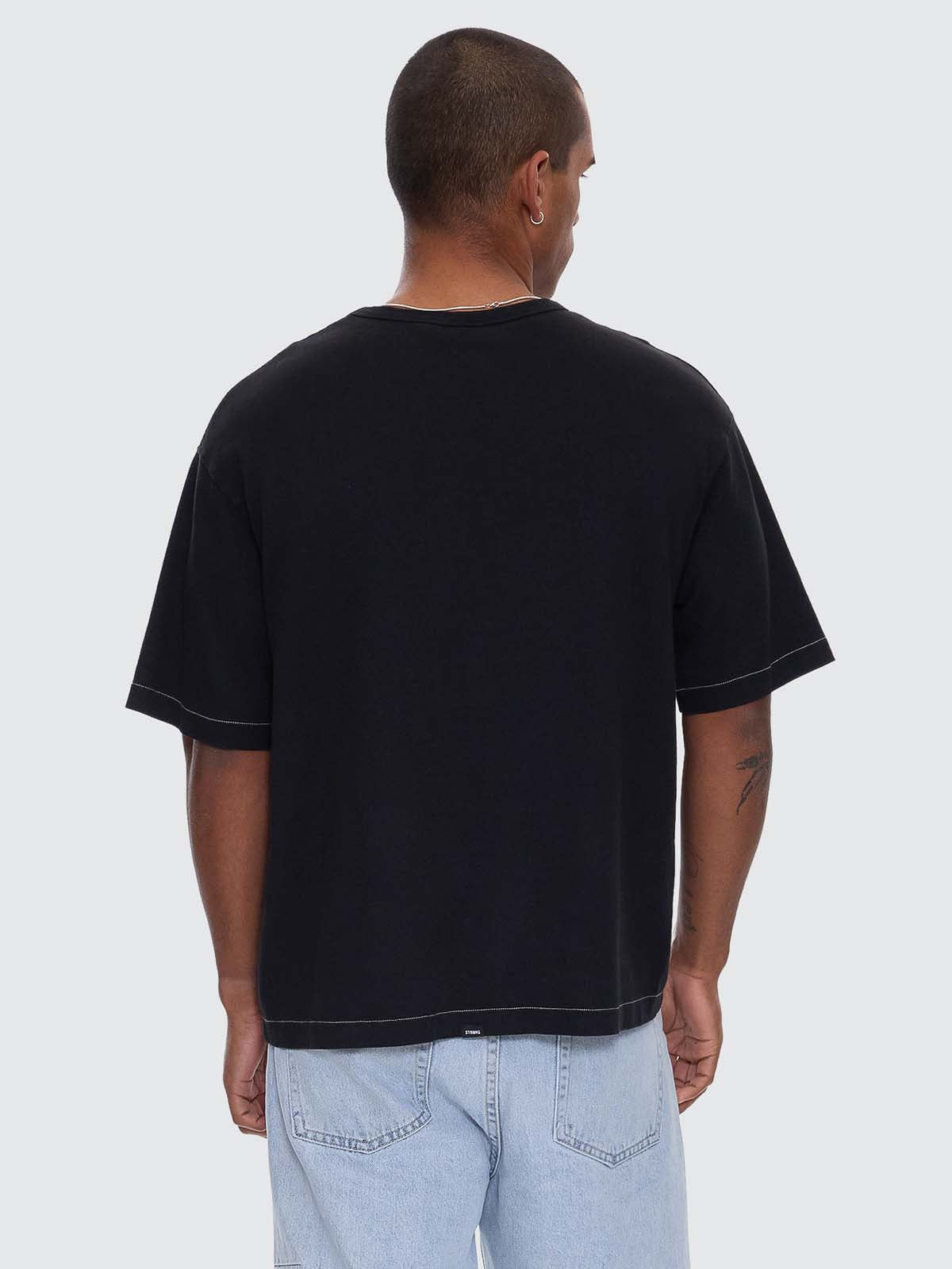 Hemp Thrills Embro Contrast Stitch Box Fit Oversize Cropped Tee - Washed Black XS