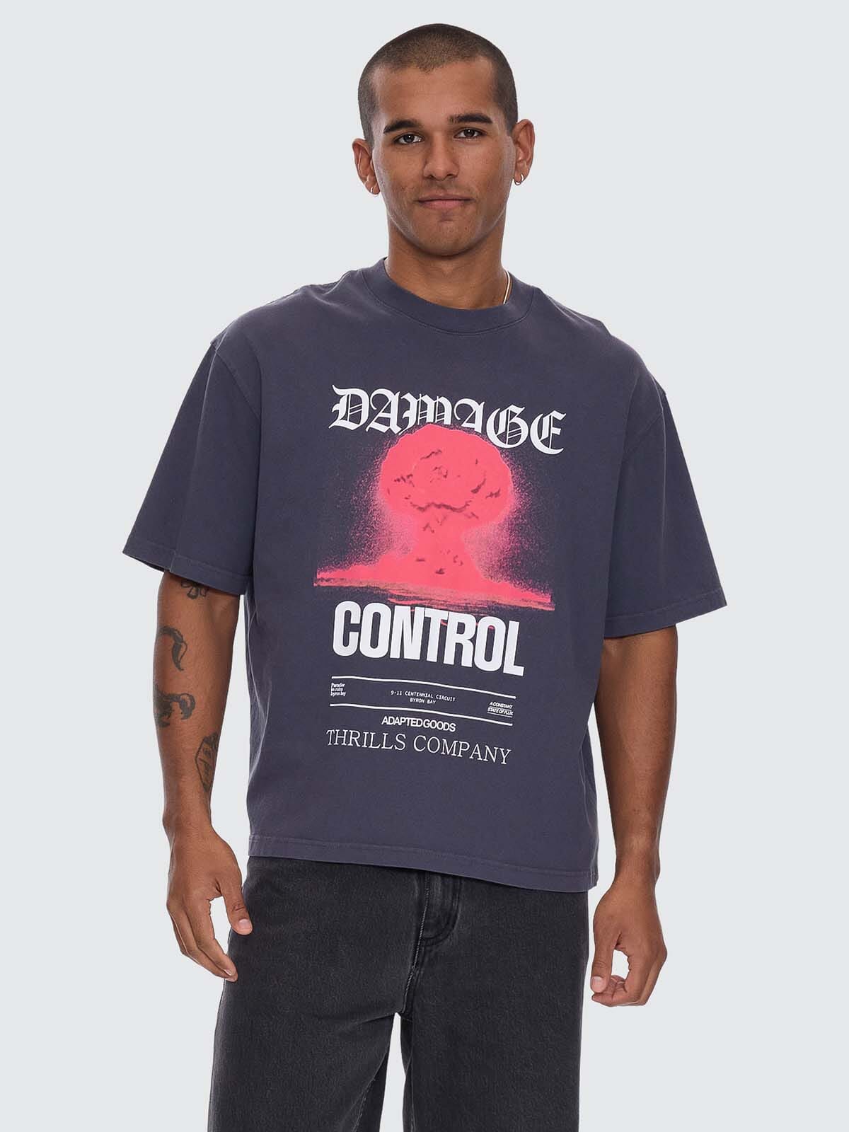 Damage Control Box Fit Oversize Cropped Tee - Ebony XS