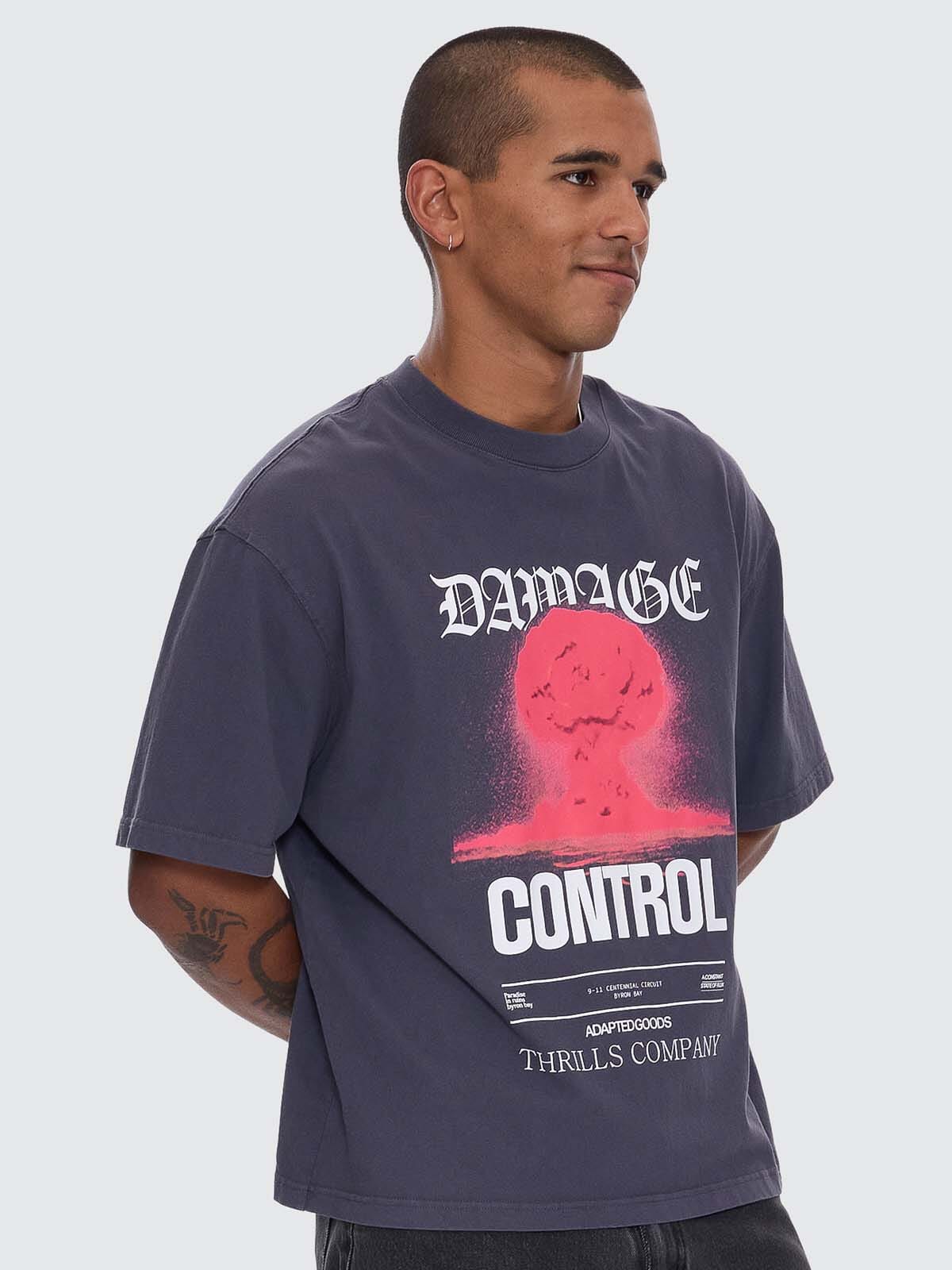 Damage Control Box Fit Oversize Cropped Tee - Ebony XS