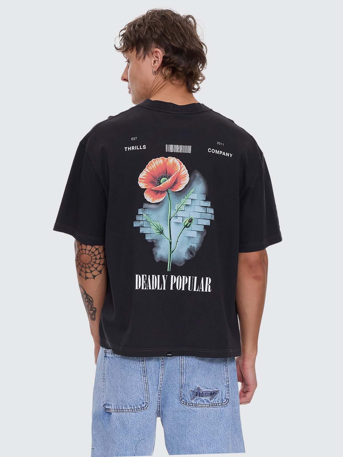 Deadly Popular Box Fit Oversize Cropped Tee - Faded Black XS