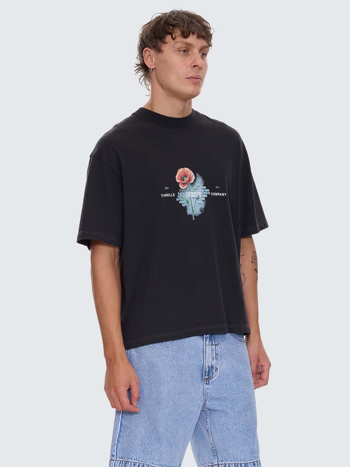 Deadly Popular Box Fit Oversize Cropped Tee - Faded Black XS
