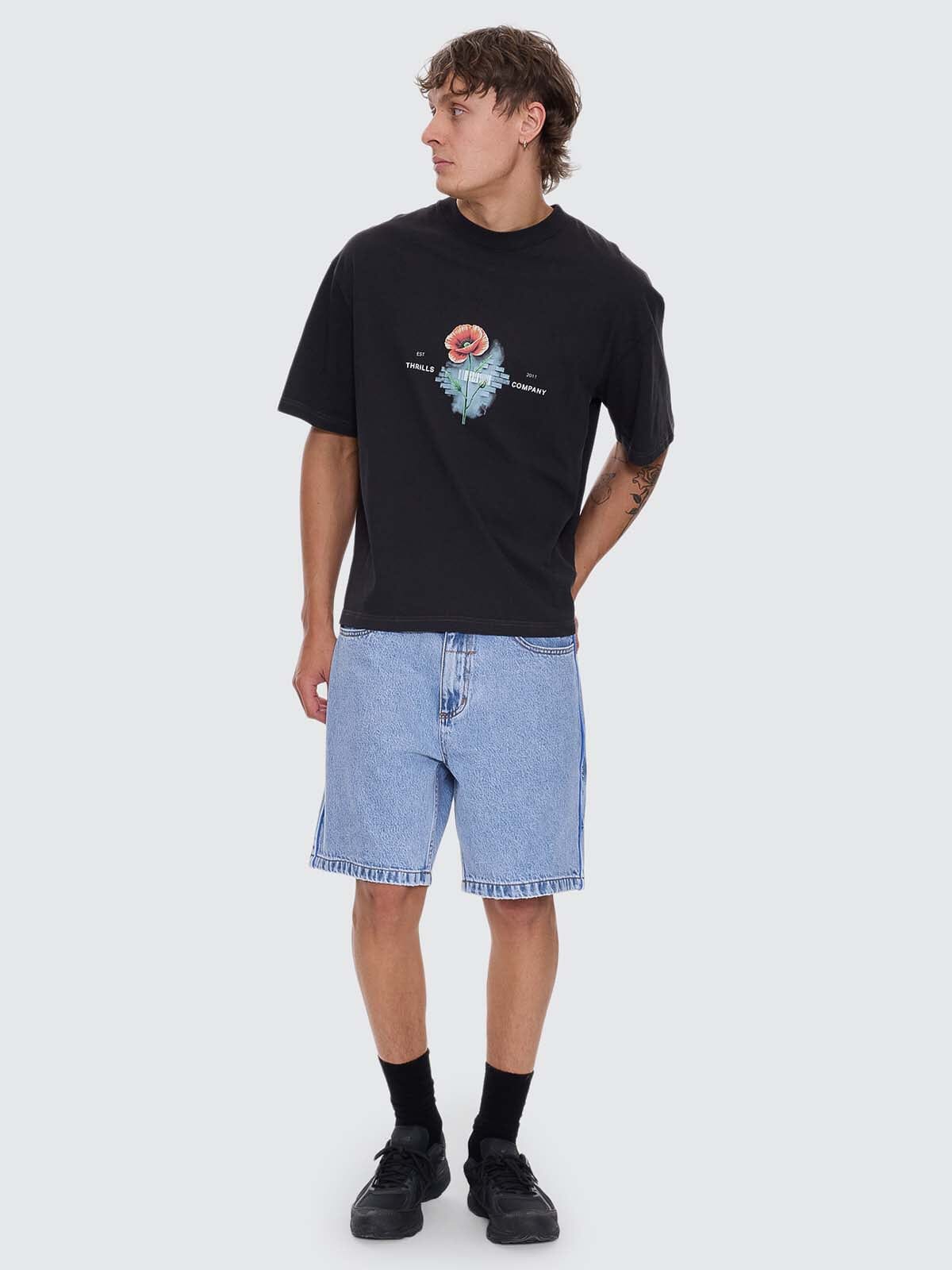 Deadly Popular Box Fit Oversize Cropped Tee - Faded Black XS