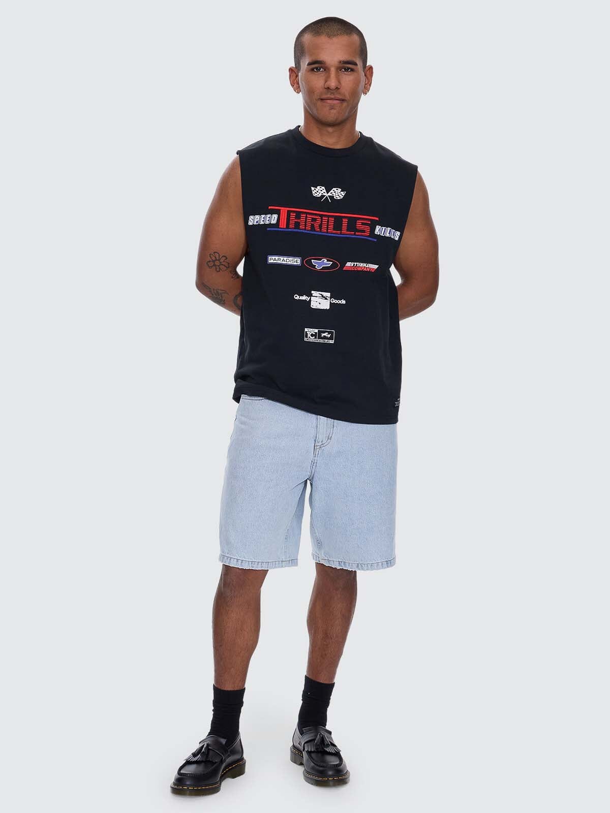 Rapid Fire Box Fit Oversize Muscle Tee - Washed Black XS