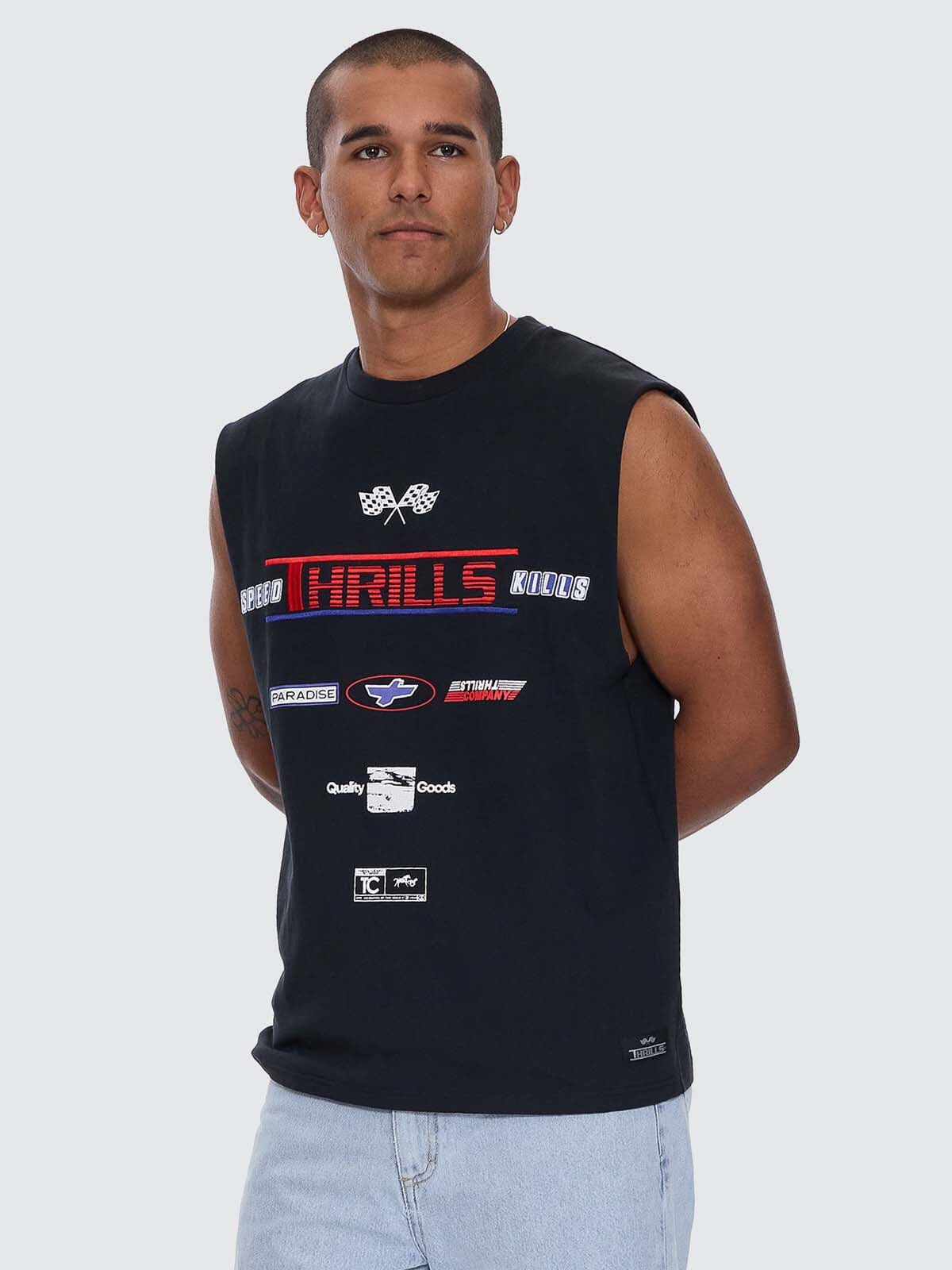 Rapid Fire Box Fit Oversize Muscle Tee - Washed Black XS