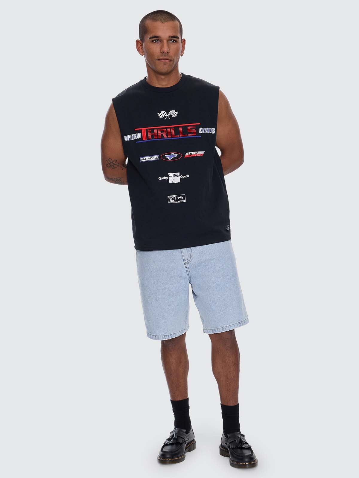 Rapid Fire Box Fit Oversize Muscle Tee - Washed Black XS