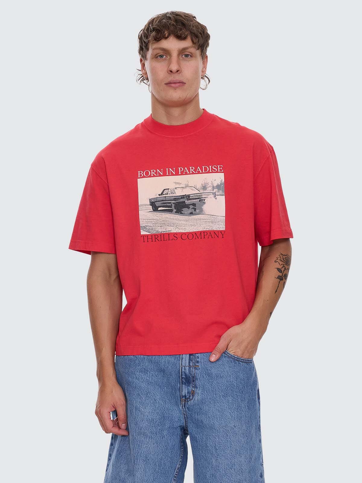 Metal and Dust Box Fit Oversize Cropped Tee - Flame Red XS