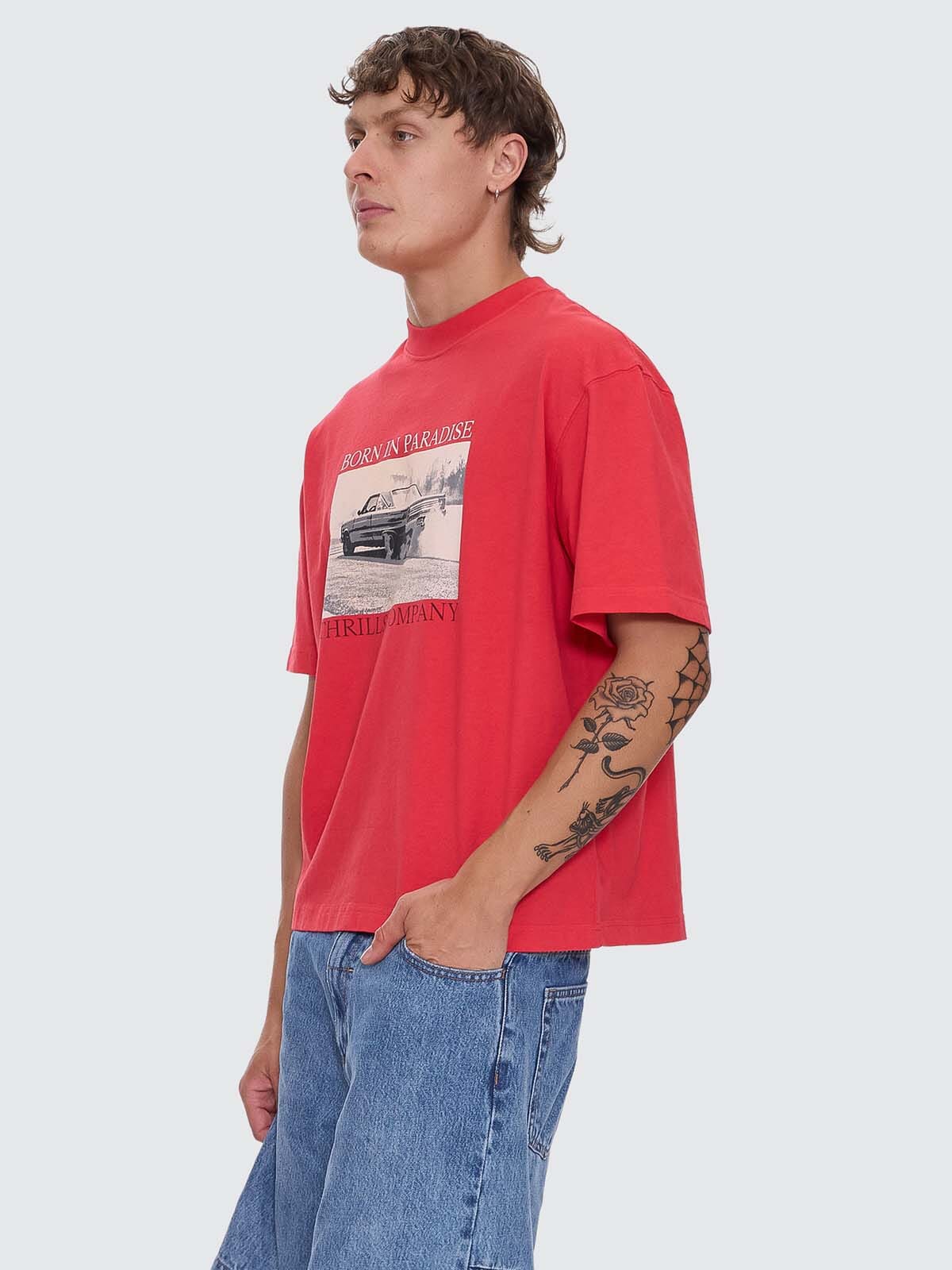 Metal and Dust Box Fit Oversize Cropped Tee - Flame Red XS