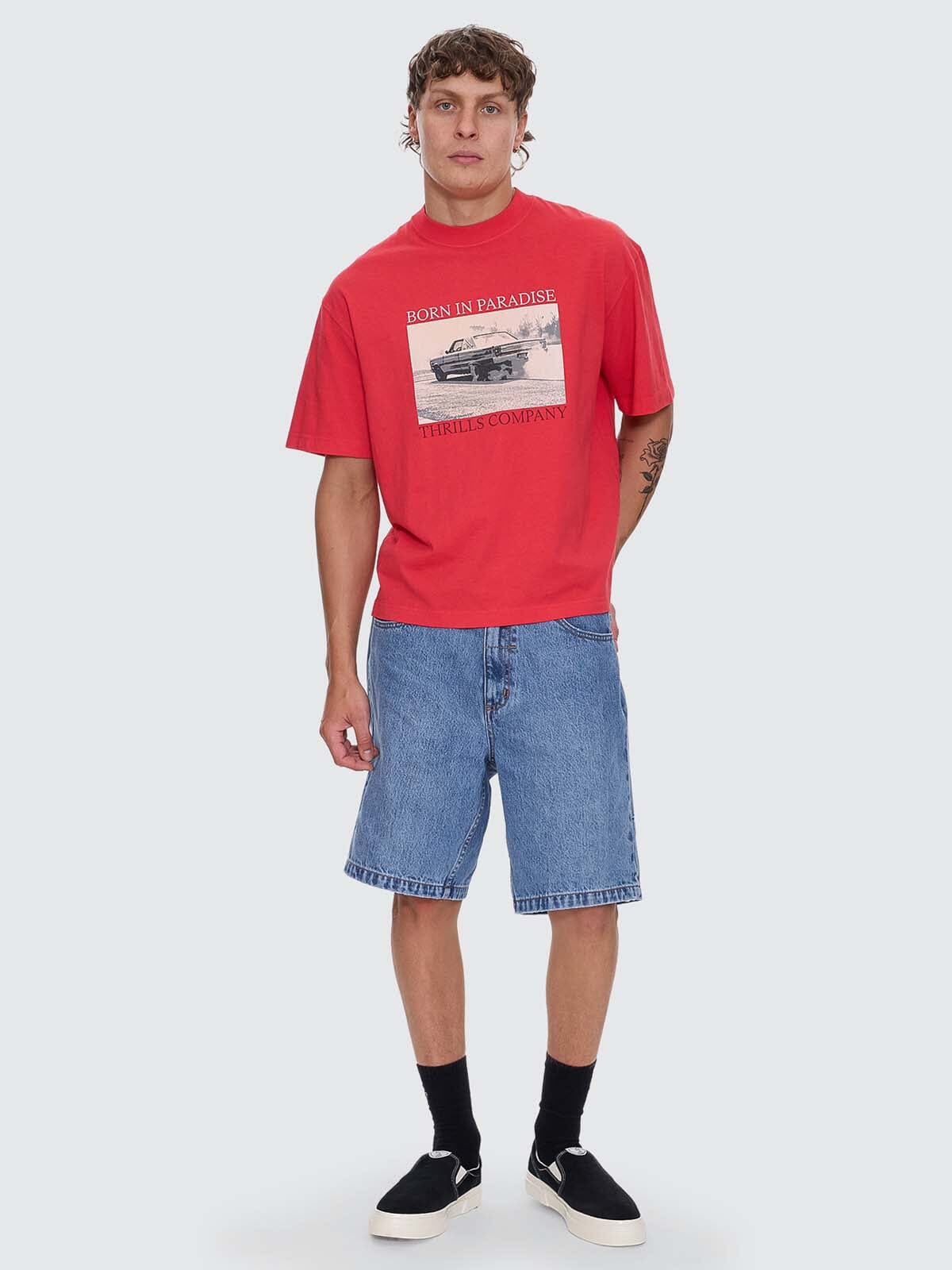 Metal and Dust Box Fit Oversize Cropped Tee - Flame Red XS