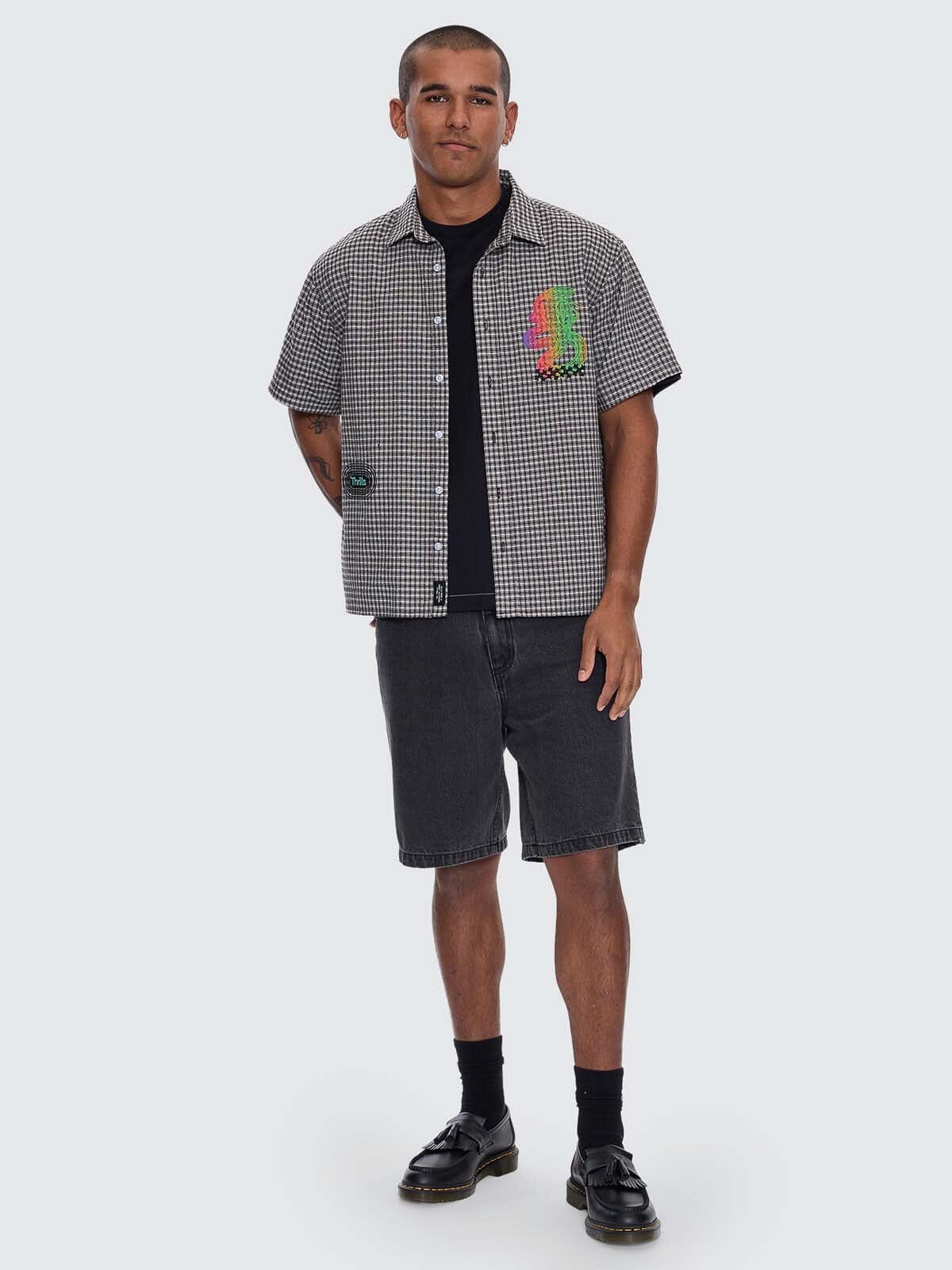 It's In The Cards Short Sleeve Cropped Shirt - Black