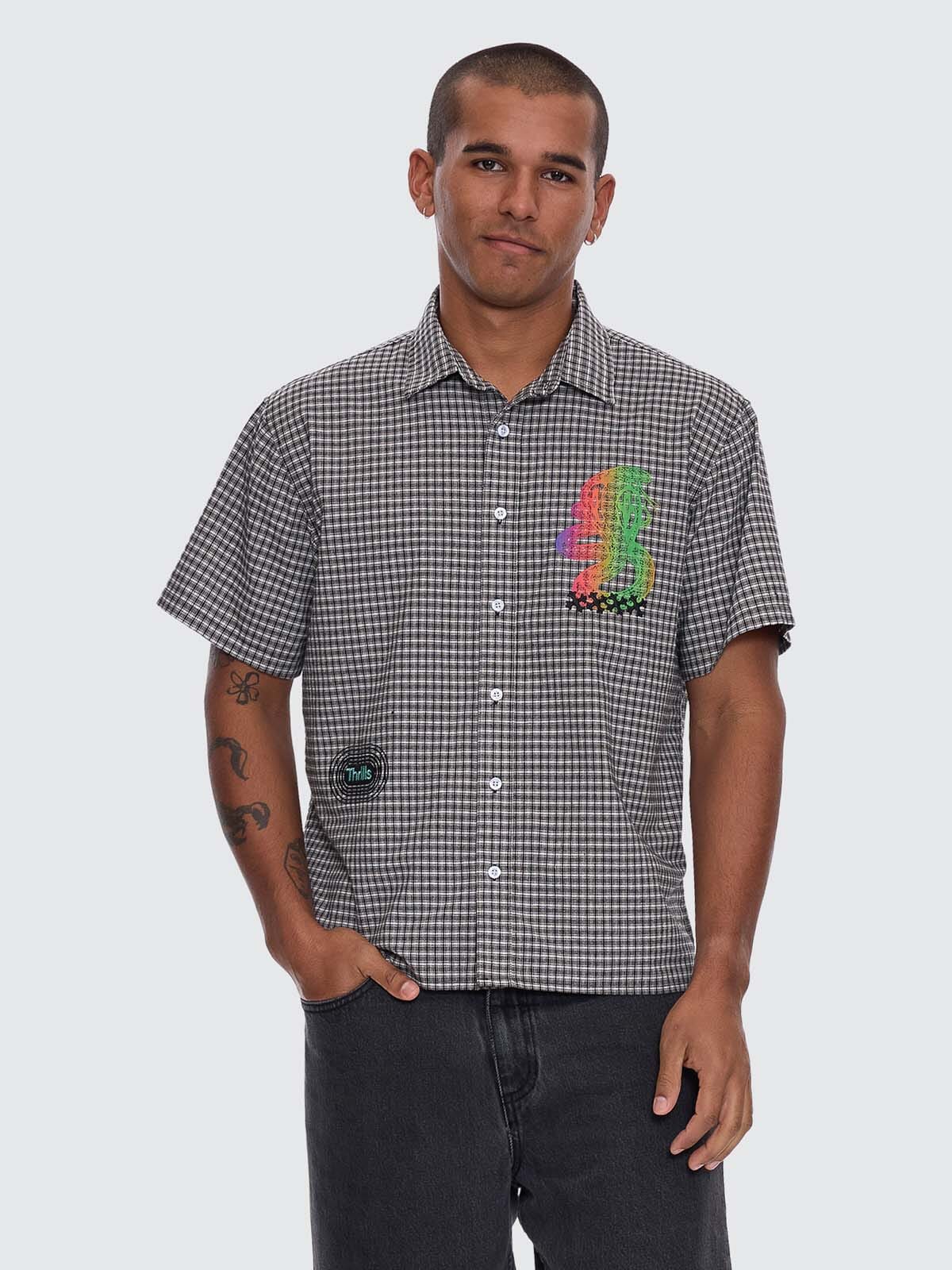 It's In The Cards Short Sleeve Cropped Shirt - Black