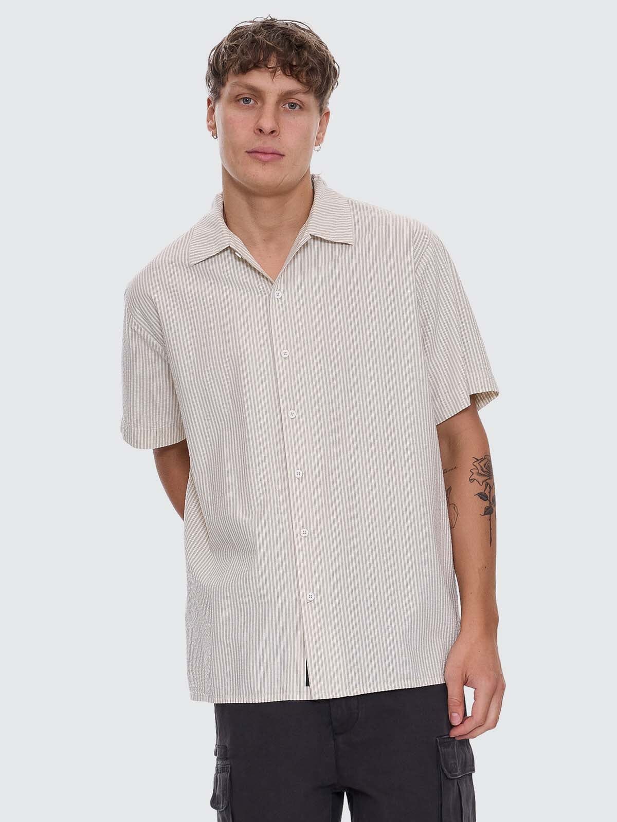 Beauty Around Us Short Sleeve Stripe Work Shirt - Acorn XS