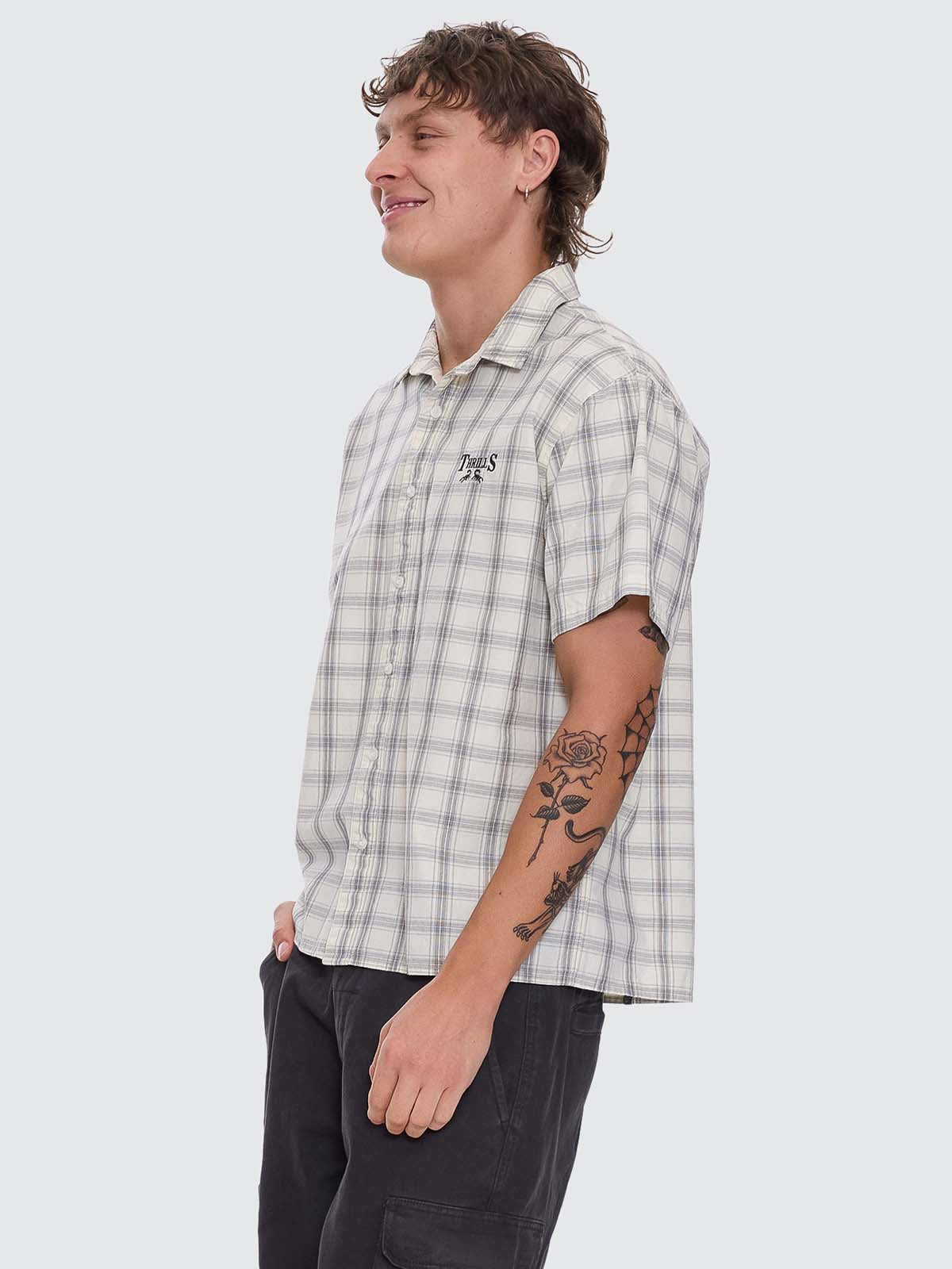 Touch The Sky Check Short Sleeve Cropped Shirt - Heritage White XS
