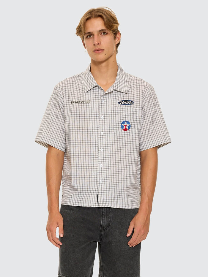 Super Charged Short Sleeve Cropped Check Work Shirt - White