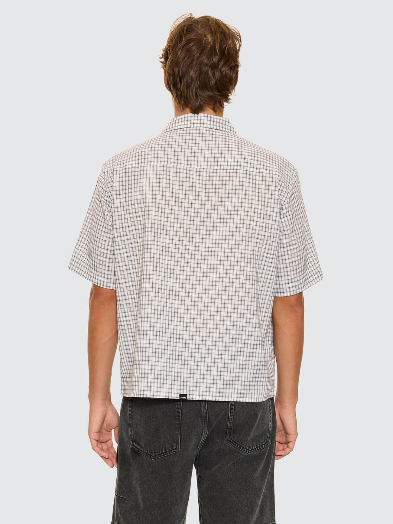 Super Charged Short Sleeve Cropped Check Work Shirt - White