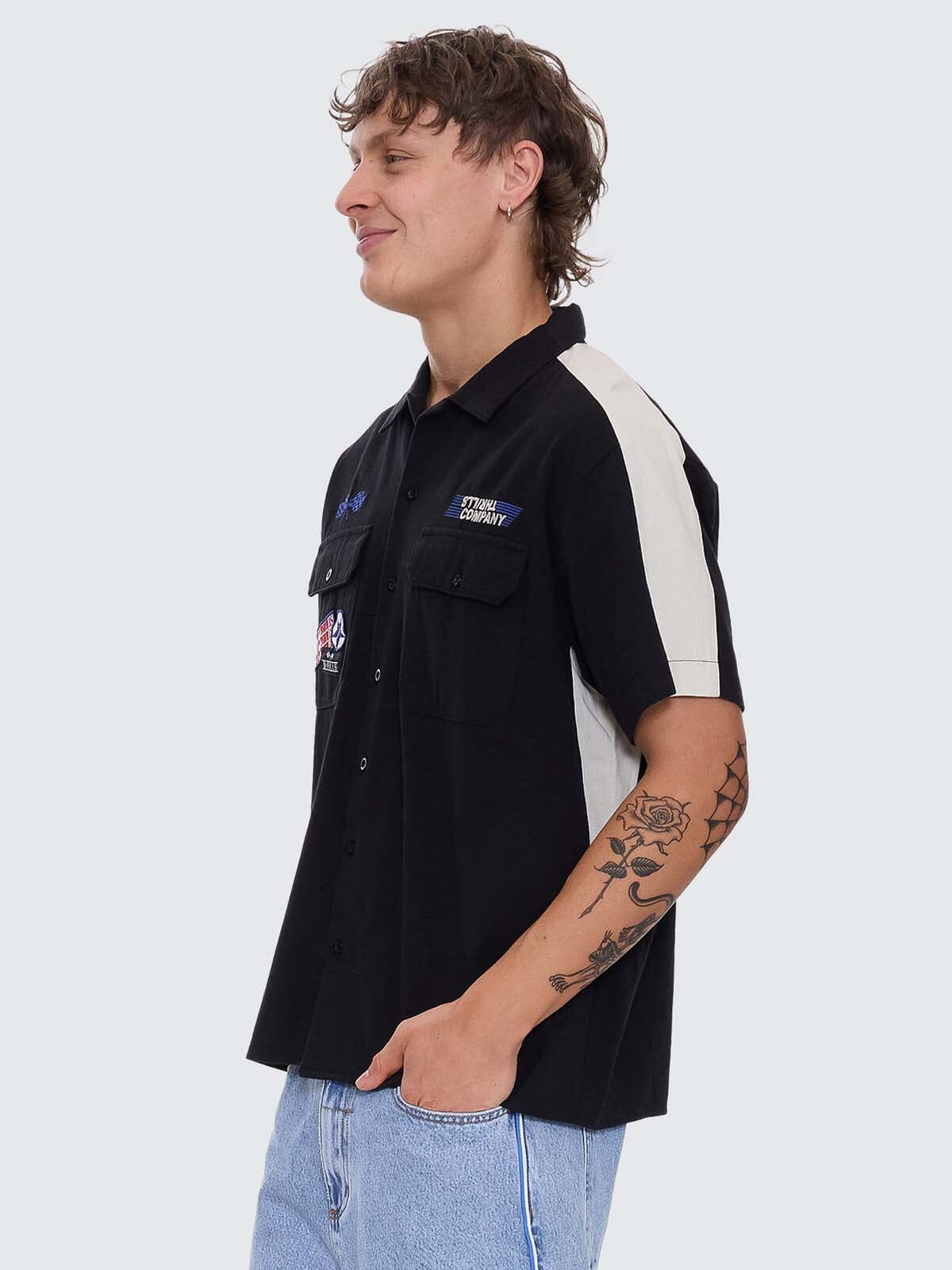 Rapid Fire Short Sleeve Cropped Panel Shirt - Black XS