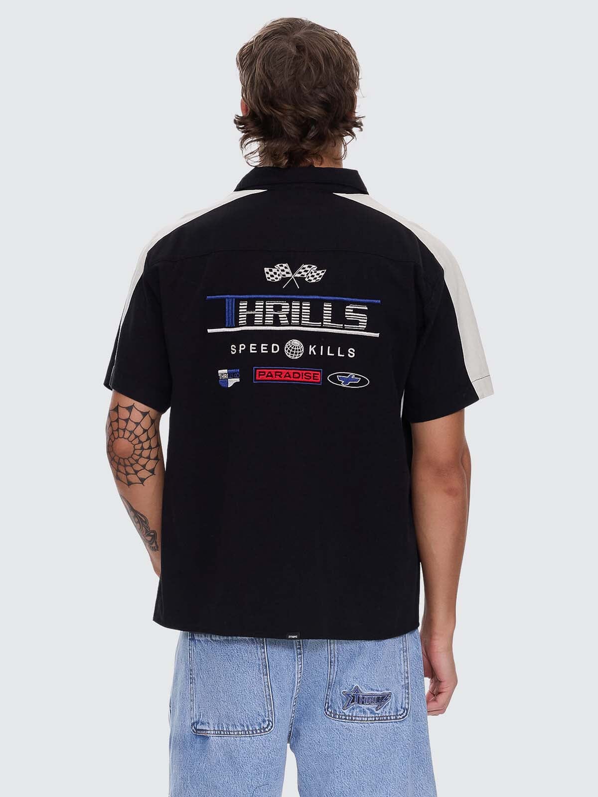 Rapid Fire Short Sleeve Cropped Panel Shirt - Black XS