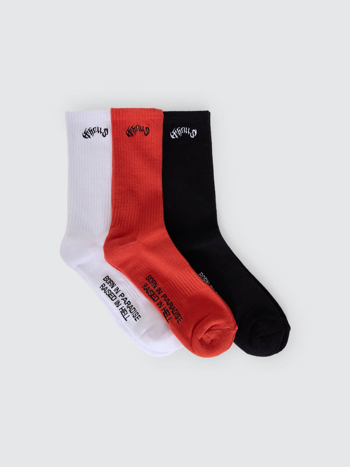 Staggered 3 Pack Sock - Poinciana - White - Black One Size