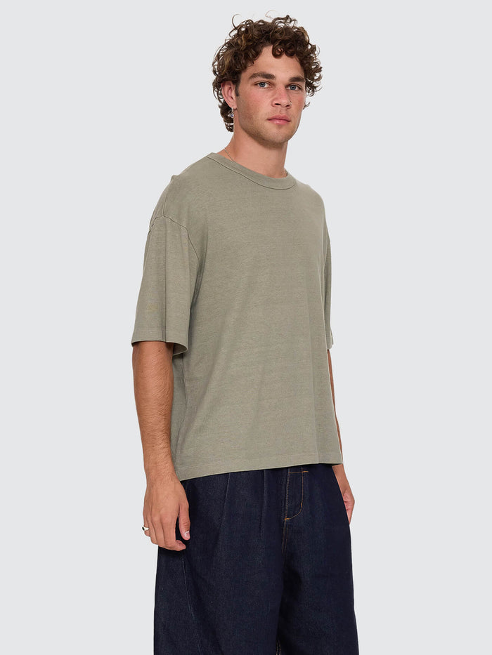 Hemp Thrills Embro Box Crop Tee - Dust Army XS