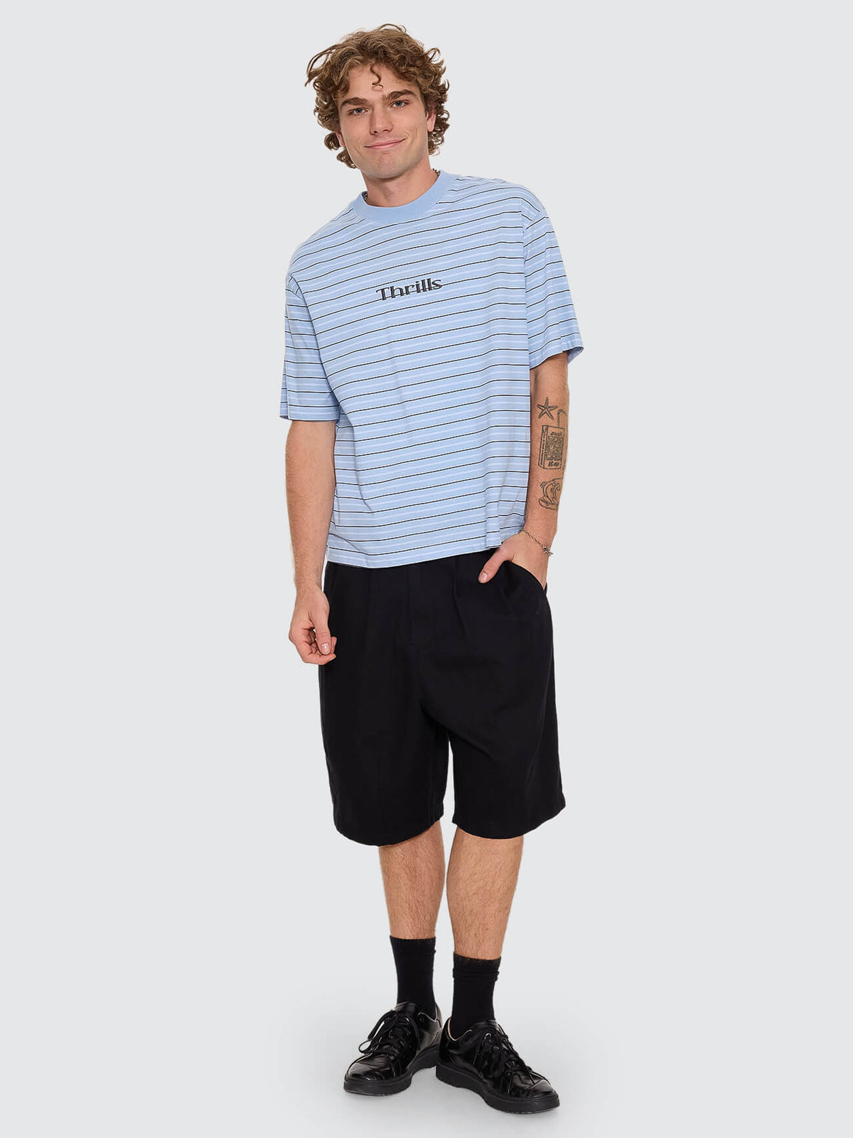 Flowers Of Tomorrow Stripe Box Crop Tee - Placid Blue XS