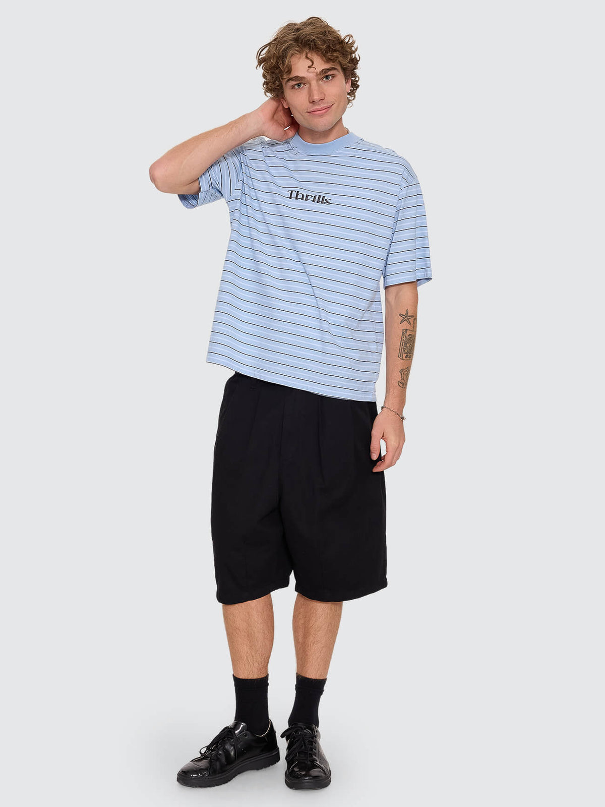 Flowers Of Tomorrow Stripe Box Crop Tee - Placid Blue XS