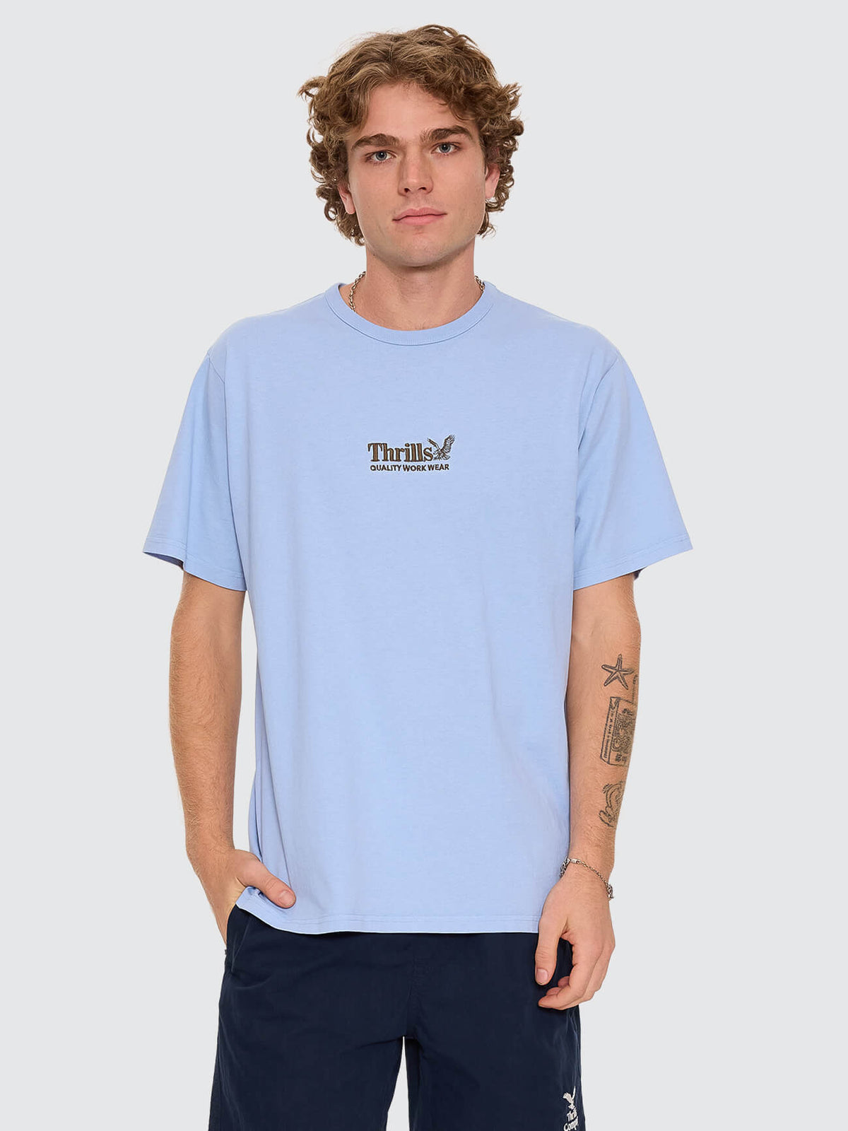 Thrills Workwear Embro Merch Fit Tee - Placid Blue XS