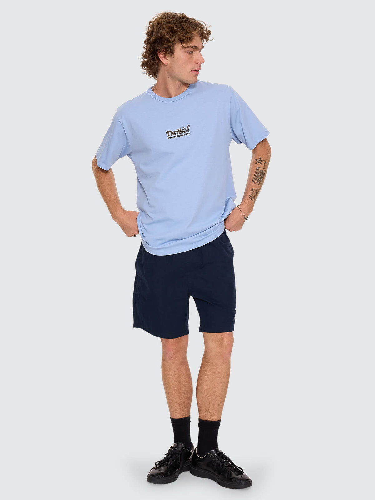 Thrills Workwear Embro Merch Fit Tee - Placid Blue XS